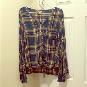 Krazy Kat Button Down/Tie Front Plaid Top